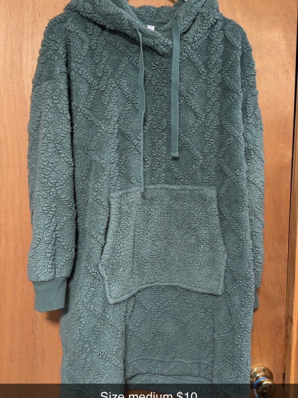 Cozy Sherpa Hoodie Dress in Forest Green